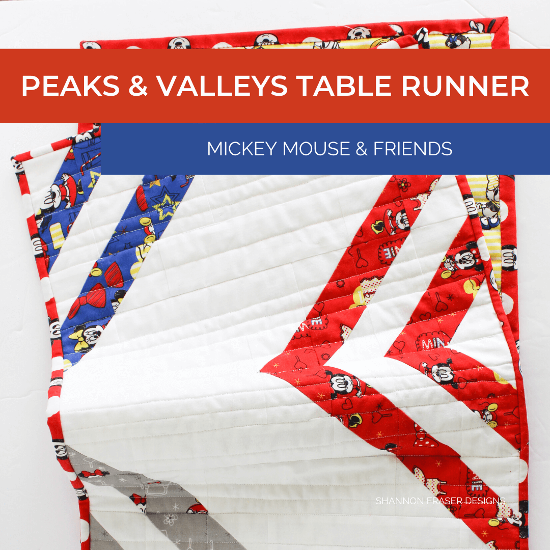 Peaks & Valleys quilted table runner featuring Mickey Mouse & Friends fabric | Shannon Fraser Designs #quiltedtablerunner
