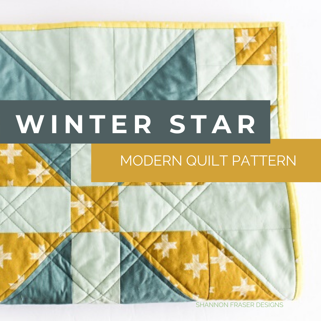 A modern Winter Star baby quilt made with Pat Bravo’s Heartland fabrics. Soft Scandinavian tones and crisp piecing make this quilt perfect for a handmade baby gift.