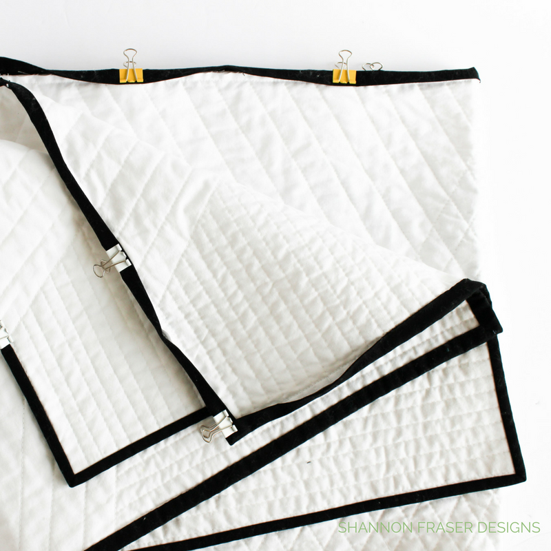 Modern Quilted Table Runner | Black & White | Shannon Fraser Designs | Quilted Hexies and Jewels using Hex-N-More Ruler