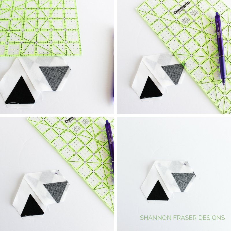 Modern Quilted Table Runner | Black & White | Shannon Fraser Designs | Quilted Hexies and Jewels using Hex-N-More Ruler