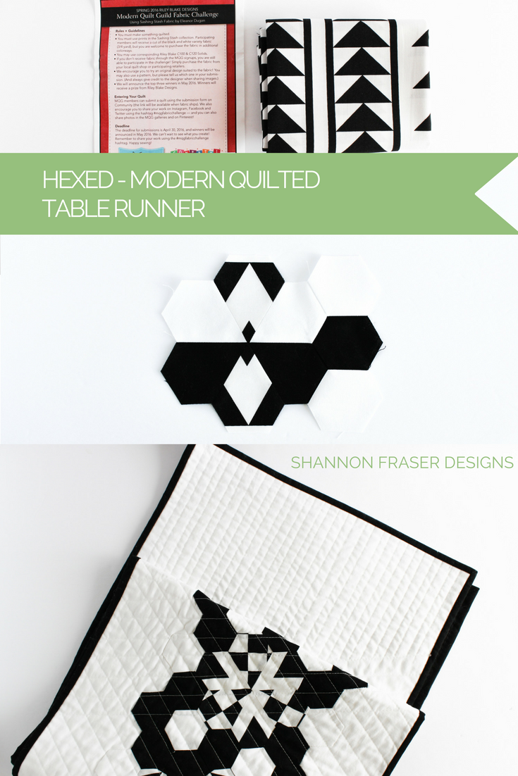 Modern Quilted Table Runner | Black & White | Shannon Fraser Designs | Quilted Hexies and Jewels using Hex-N-More Ruler