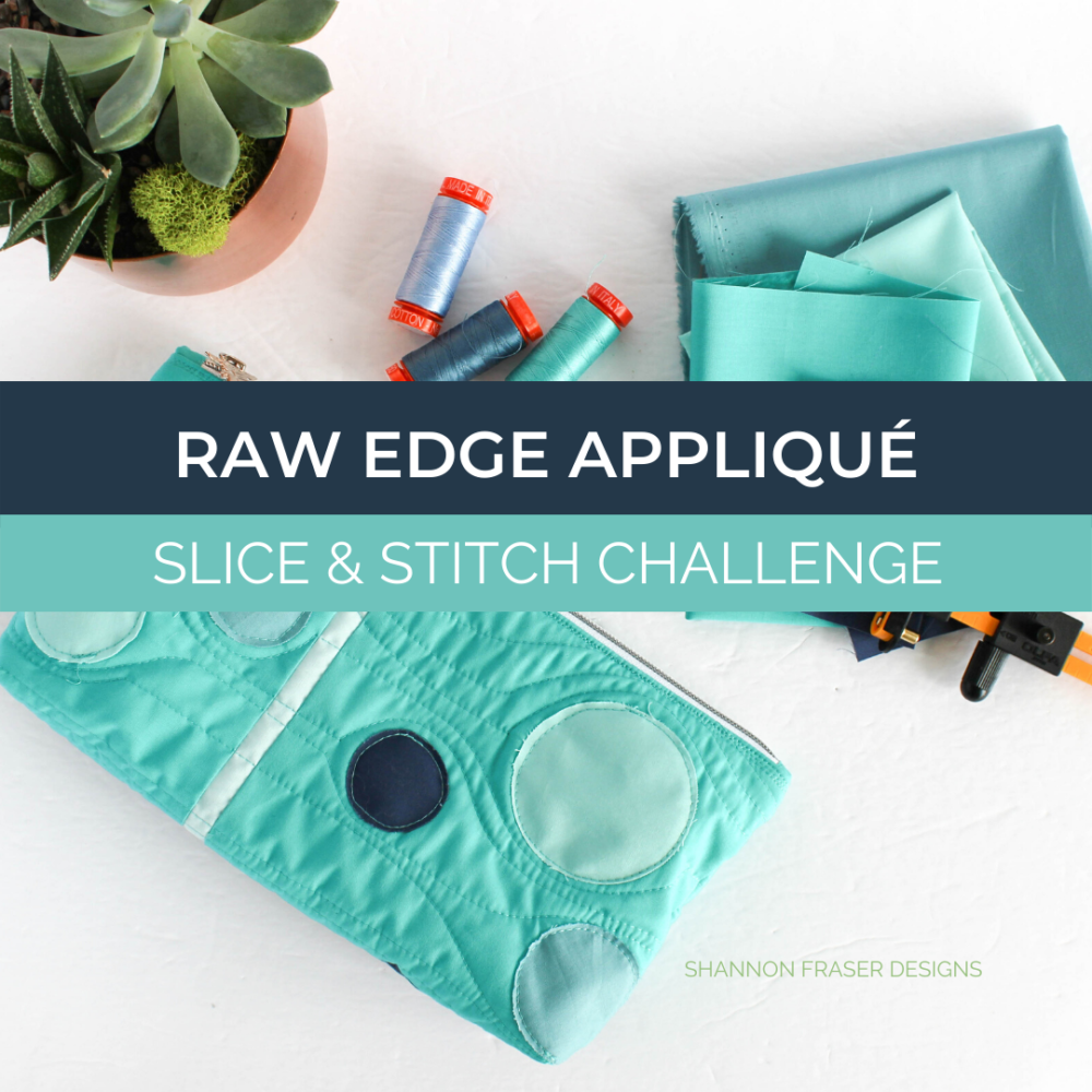 Pale Blue Dot Zip Pouch by Shannon Fraser Designs for the Slice and Stitch Challenge hosted by Aurifil Thread and Olfa. This one was all about diving into raw edge appliqué circles - sew fun! #rawedgeapplique #zippouch
