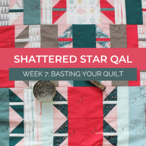 Holiday Shattered Star quilt getting pin basted | Shattered Star Quilt Along Week 7: How to baste your quilt | Shannon Fraser Designs #quilttutorial
