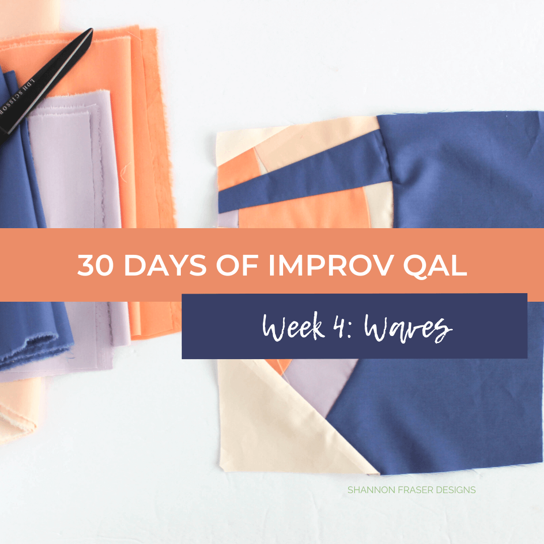 30 Days of Improv Quilt Along Summer 2022 Week 4: Waves - here's an overview of the main five blocks I made this week focusing on waves and curves! See more up on the blog #30DaysofImprovQAL #shannonfraserdesigns #improvquilting