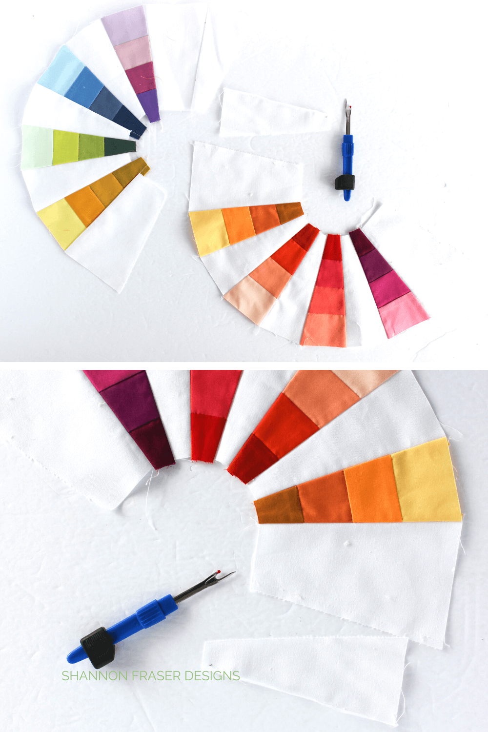 Colour Theory Dresden Flowers - this was part of the 3 things to consider before you rip a seam blog post and it's part of the Best of 2022: Your top 10 favourite blog posts by Shannon Fraser Designs #bestof #quilting