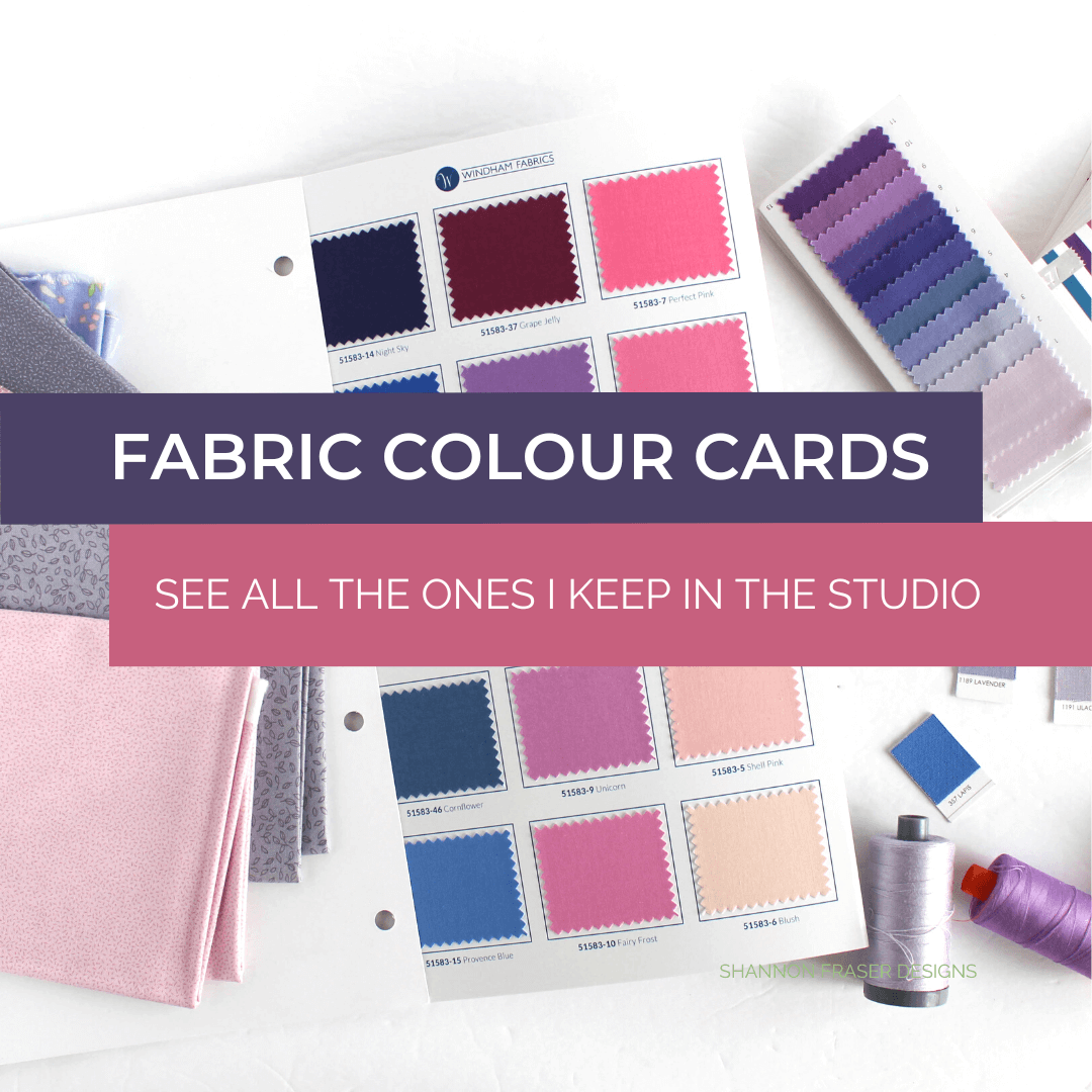 Fabric Colour Cards - read why they're a must have in the sewing studio and why I think you'll love them too! See it up on the blog #shannonfraserdesigns #fabriccolorcards #fabricswatches #sewingnotions