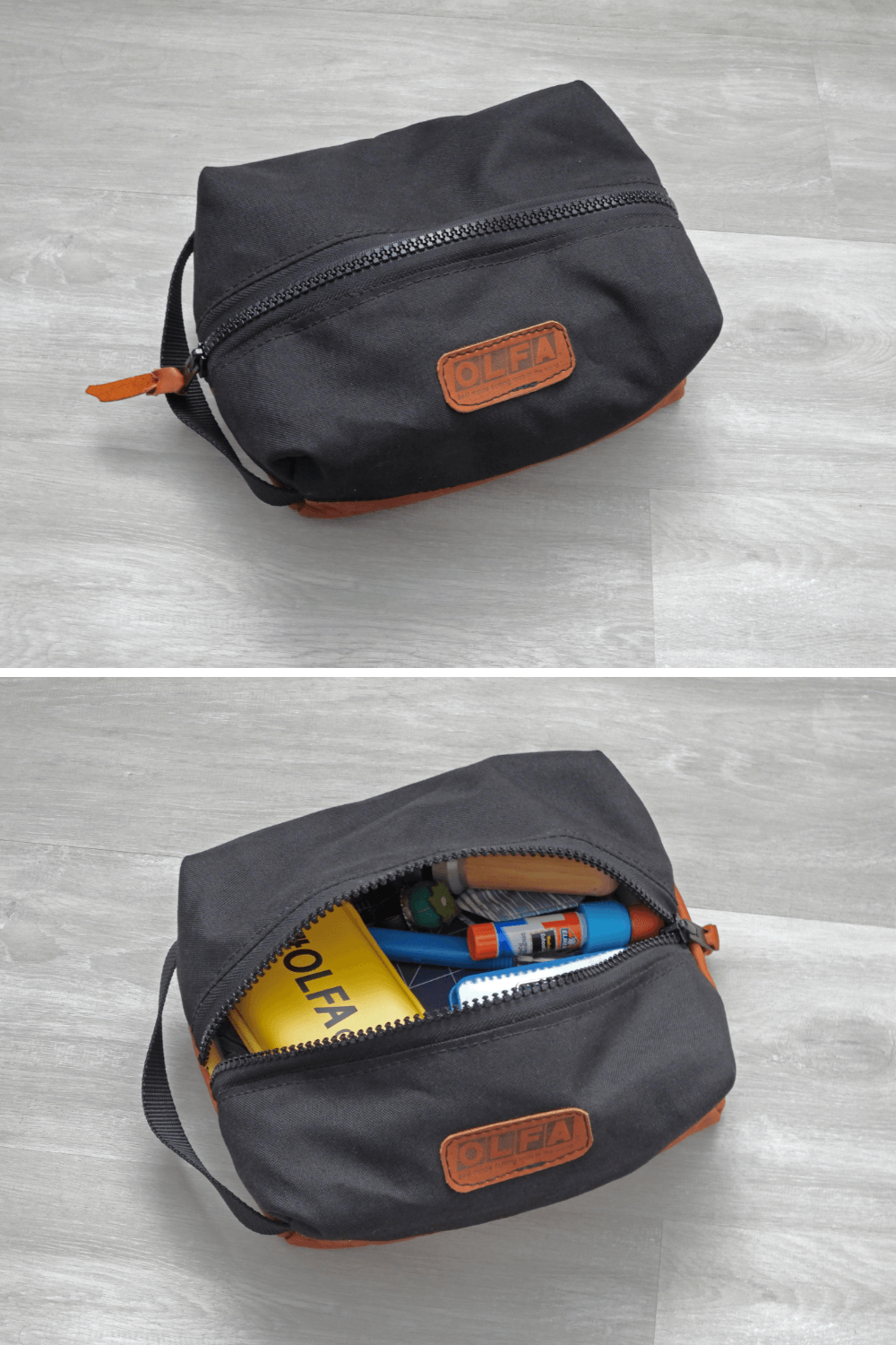 Outside view of Yvonne Fuchs of Quilting Jetgirl's sewing bag that was handmade by a friend. See more on the blog over at Shannon Fraser Designs #whatsinyoursewingbag #sewingnotions #zippouch