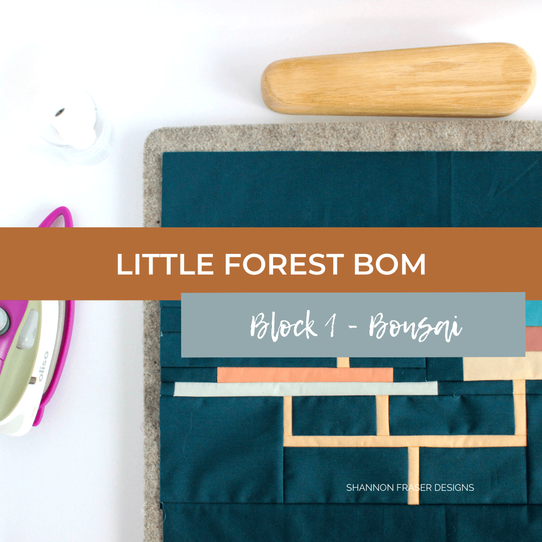 Little Forest Block of the Month Quilt Along 2024 by Shannon Fraser Designs - The first block to be released is Bonsai. This modern quilt block will challenge your small piecing skills! Read my top tips for quilting success on the blog. #LittleForestBOM #quilting #quiltalong