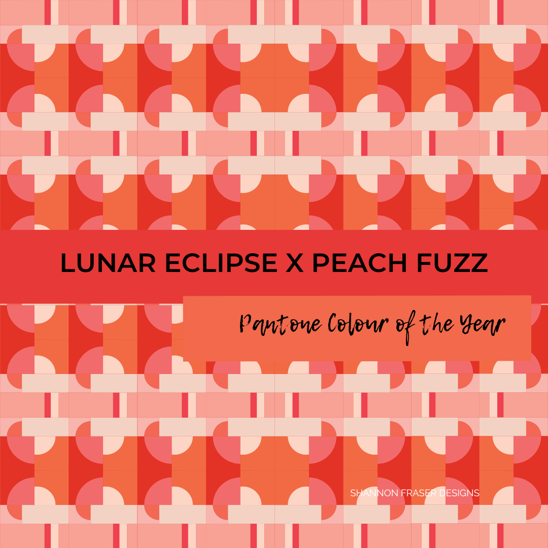 See the Lunar Eclipse Quilt come to life in colorways inspired by the Pantone Color of the Year Peach Fuzz #quilting