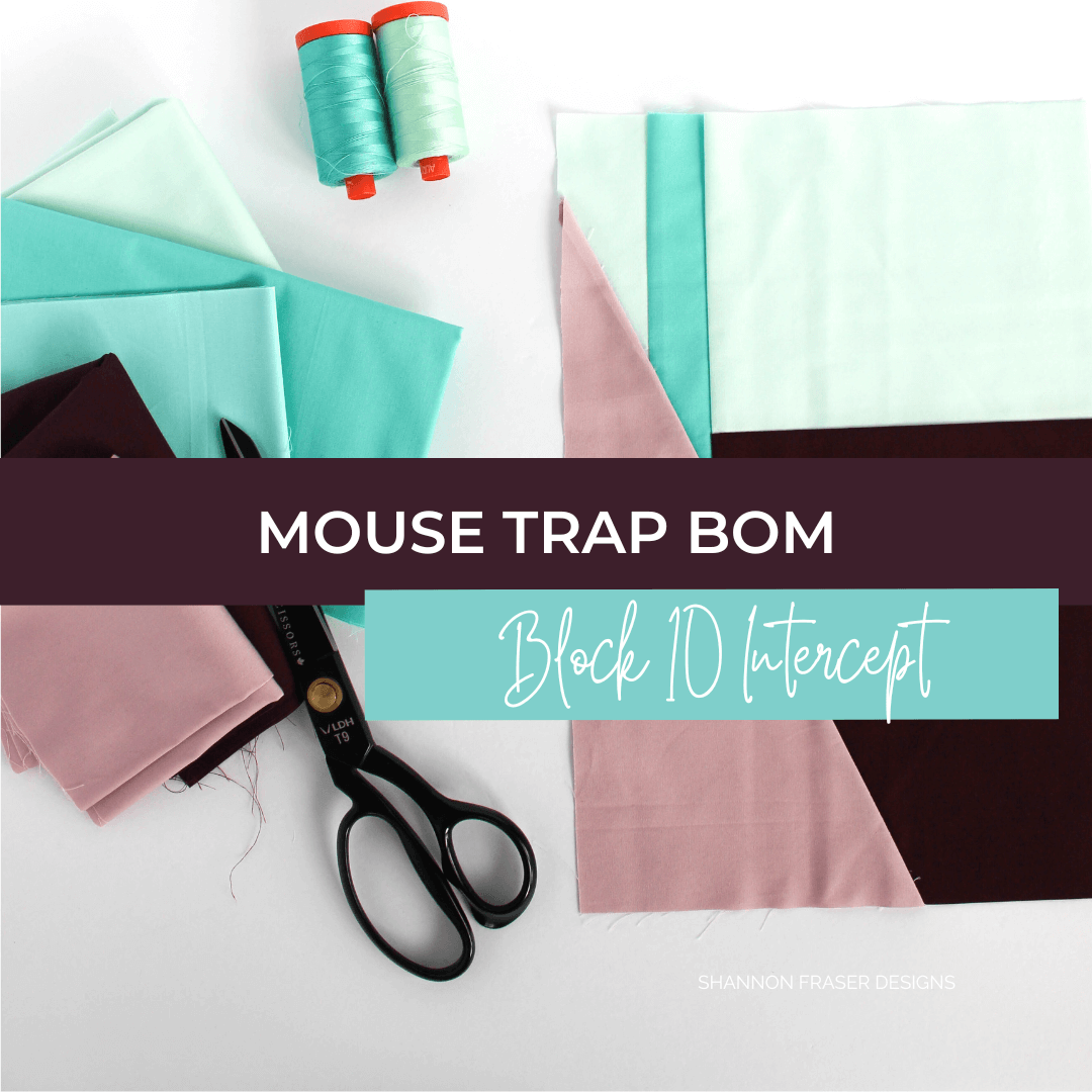 Mouse Trap Block of the Month Quilt Along 2024 by Shannon Fraser Designs - The tenth quilt block to be released is the Intercept block. This modern quilt block will have you testing out your sharp angle piecing! Read my top tips for quilting success on the blog. #MouseTrapBOM #quilting #quiltalong #angles