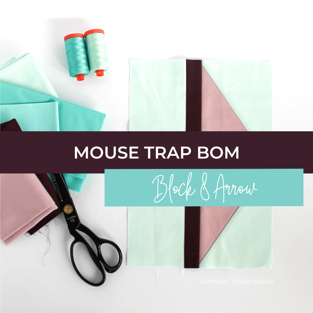 Mouse Trap Block of the Month Quilt Along 2024 by Shannon Fraser Designs - The eighth quilt block to be released is the Arrow block. This modern quilt block will have you doing a deep dive on small piecing and large scale flying geese quilt blocks. Read my top tips for quilting success on the blog. #MouseTrapBOM #quilting #quiltalong #flyinggeese #smallpiecing