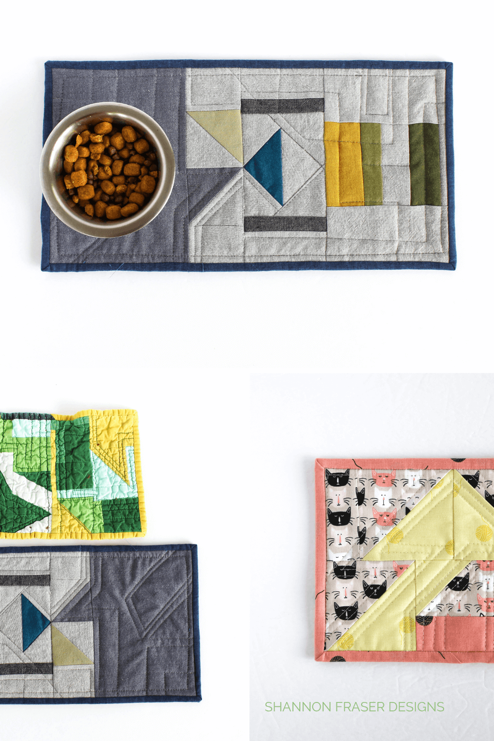 🪡 Sew your scraps into something practical! This DIY pet placemat features improv quilting made from leftover fabrics — ideal for any messy eater with style (and a crafty owner!). #QuiltedDIY #ModernScrapQuilt #PetProjectIdeas