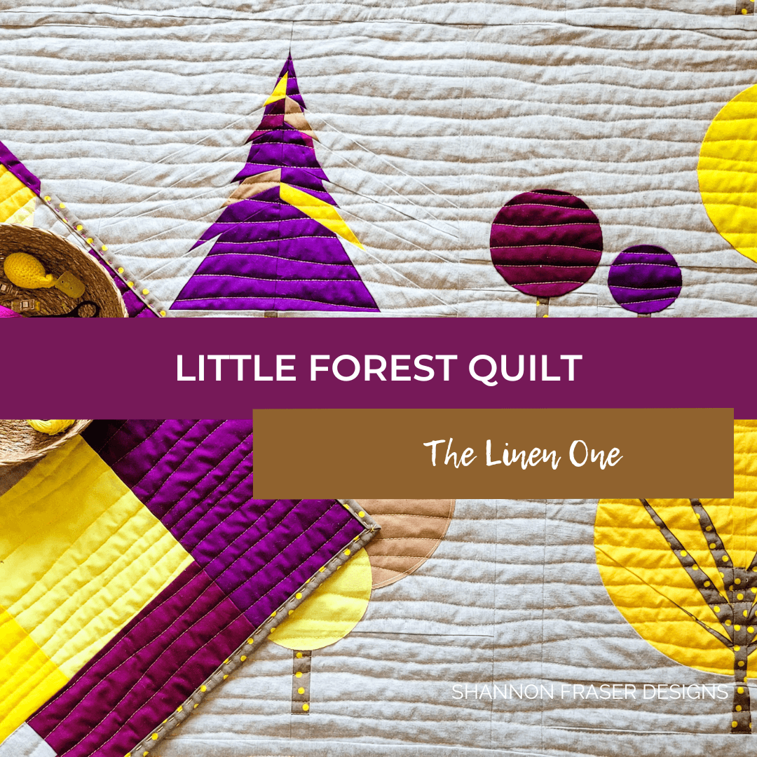 Modern quilting is all about exploring colour. This linen Little Forest quilt combines soft neutrals with vibrant yellow and bold purple for a fresh take on a favourite pattern. #quiltpattern #quilting #fabricinspiration #colourway